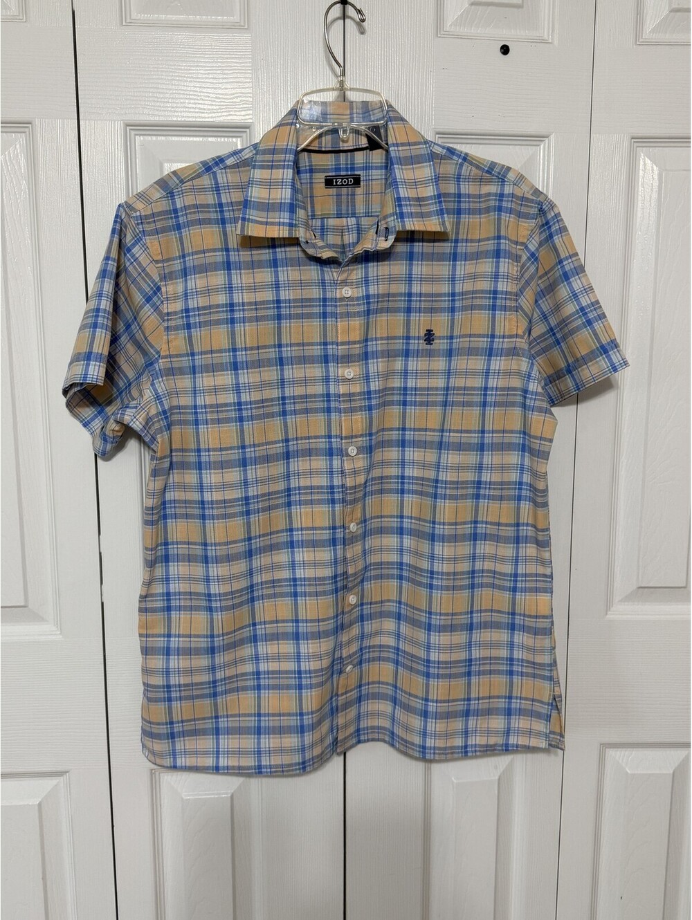 IZOD Shirt Mens L Multicolor Plaid Short Sleeve Button Up Casual Woven Summer